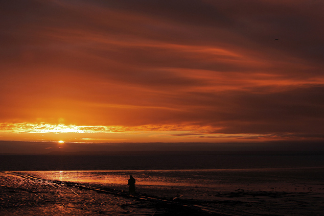 Sonnenaufgang Bucht Cancale Muschelsammler